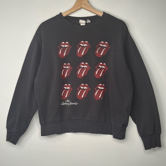 H&M Rolling Stones Sweatshirt Womens Size S Grey Tongue Graphics - Picture 1 of 7